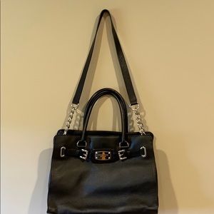 Michael Kors Hamilton black leather satchel.